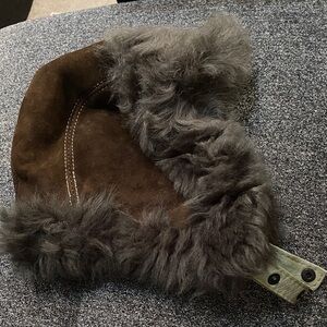 Brown and Gray women Fur Shearling Trapper Winter Hat - Aviator  one size